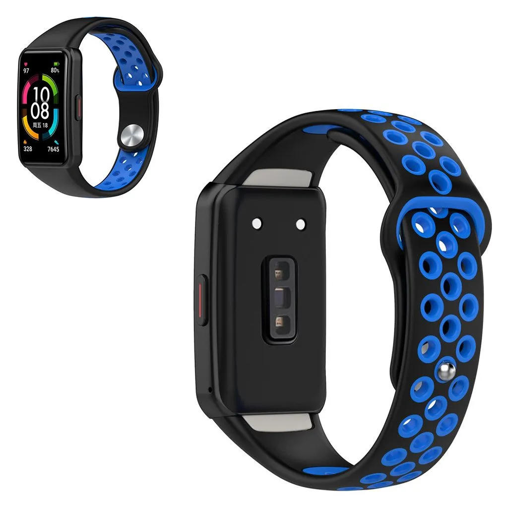 Dual color silicone watch strap for Honor Band 6 - Black / Blue