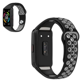 Dual color silicone watch strap for Honor Band 6 - Black / Grey