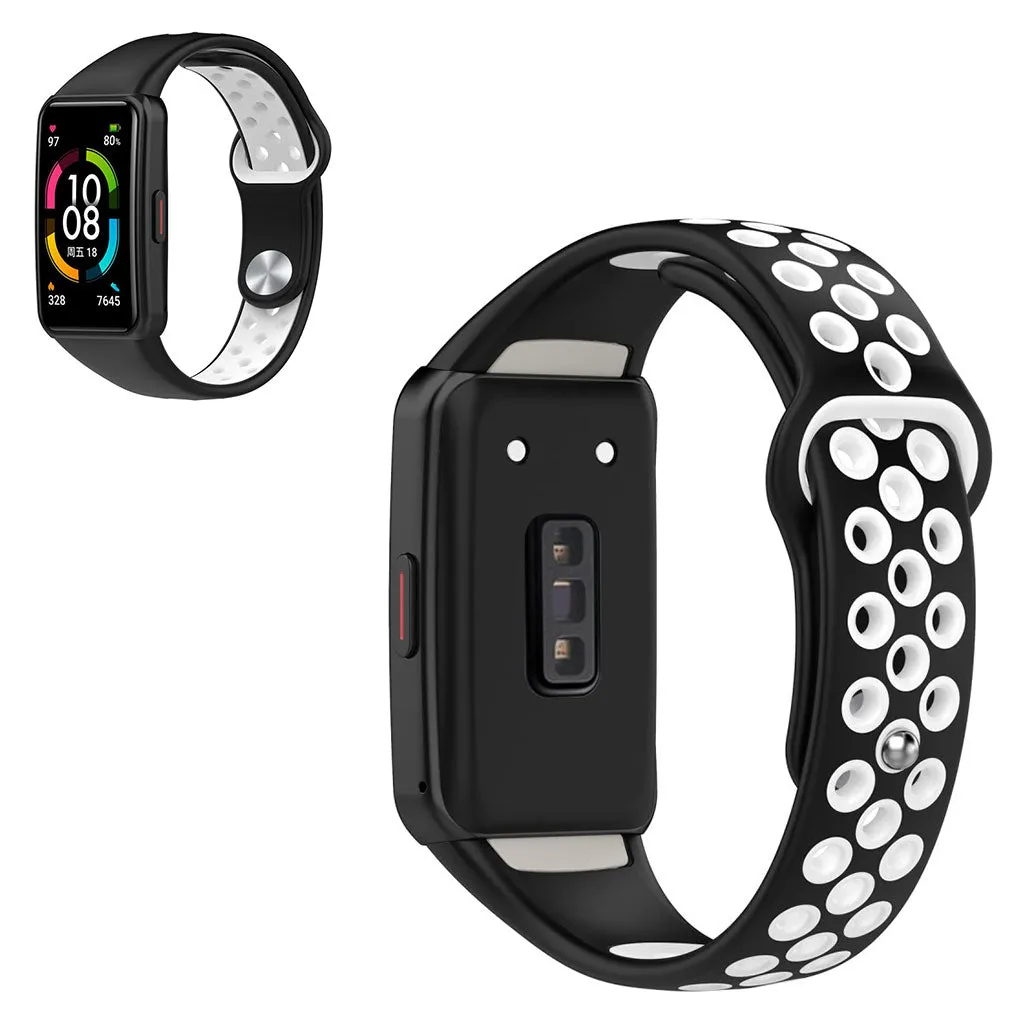 Dual color silicone watch strap for Honor Band 6 - Black / White