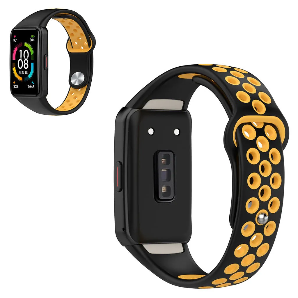 Dual color silicone watch strap for Honor Band 6 - Black / Yellow