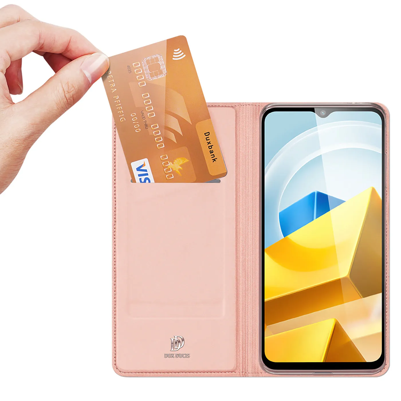 DUX DUCIS Skin Pro Faux Leather Wallet Flip Case for Xiaomi Poco M5 - Rose Gold