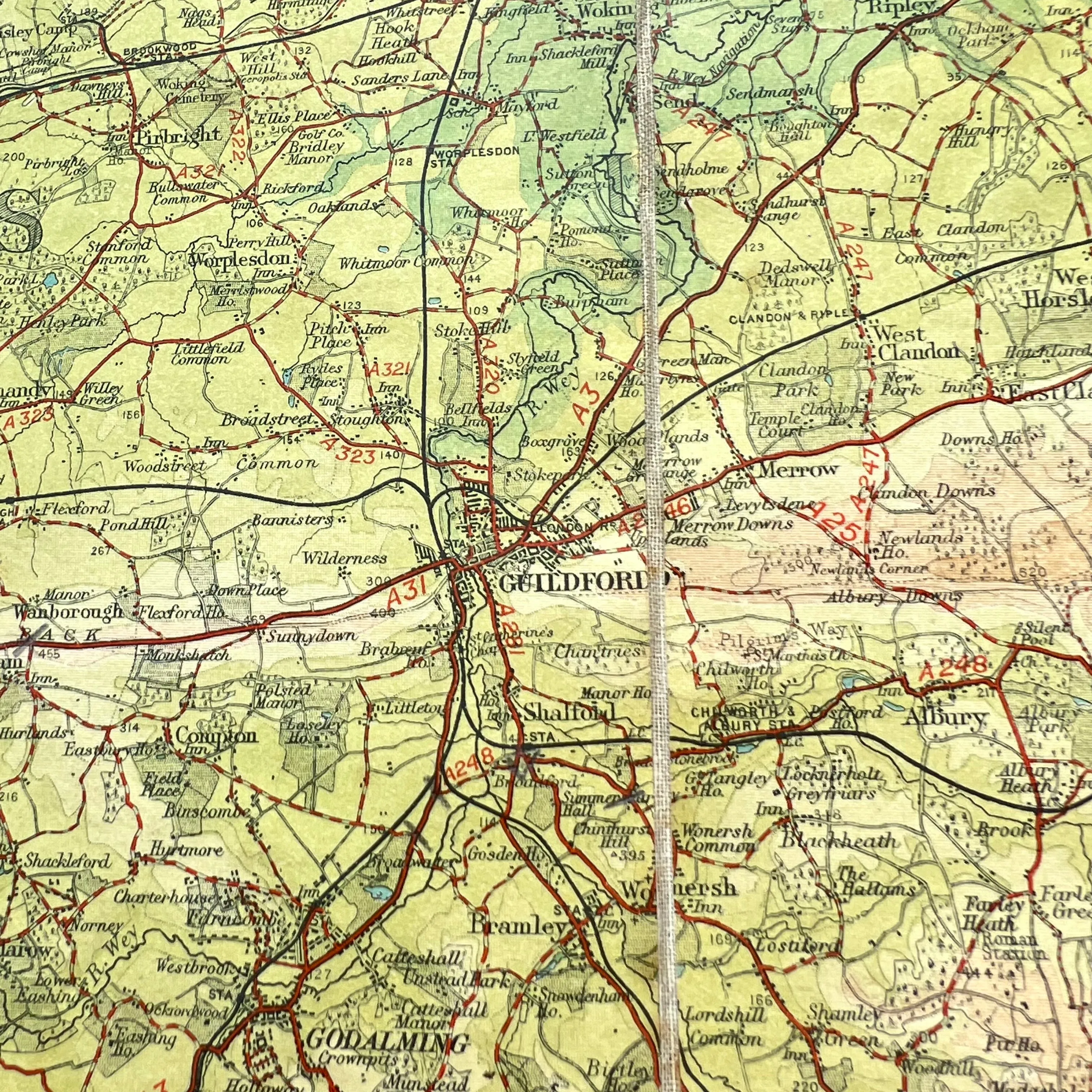 Early 1900s Map of Surrey Bartholomews /AA