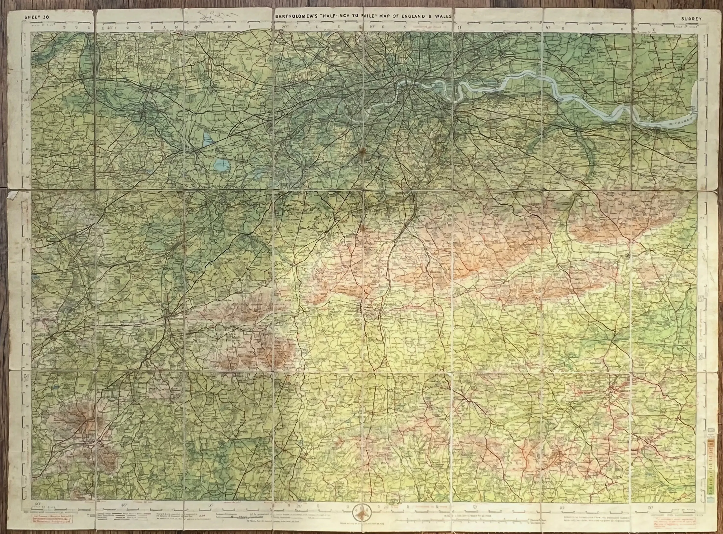 Early 1900s Map of Surrey Bartholomews /AA