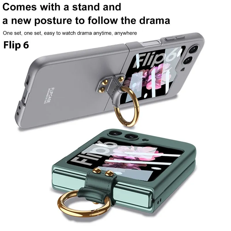 Electroplated Ultra Thin Ring Hard Phone Case Built-in Screen Protector For Samsung Galaxy Z Flip 6