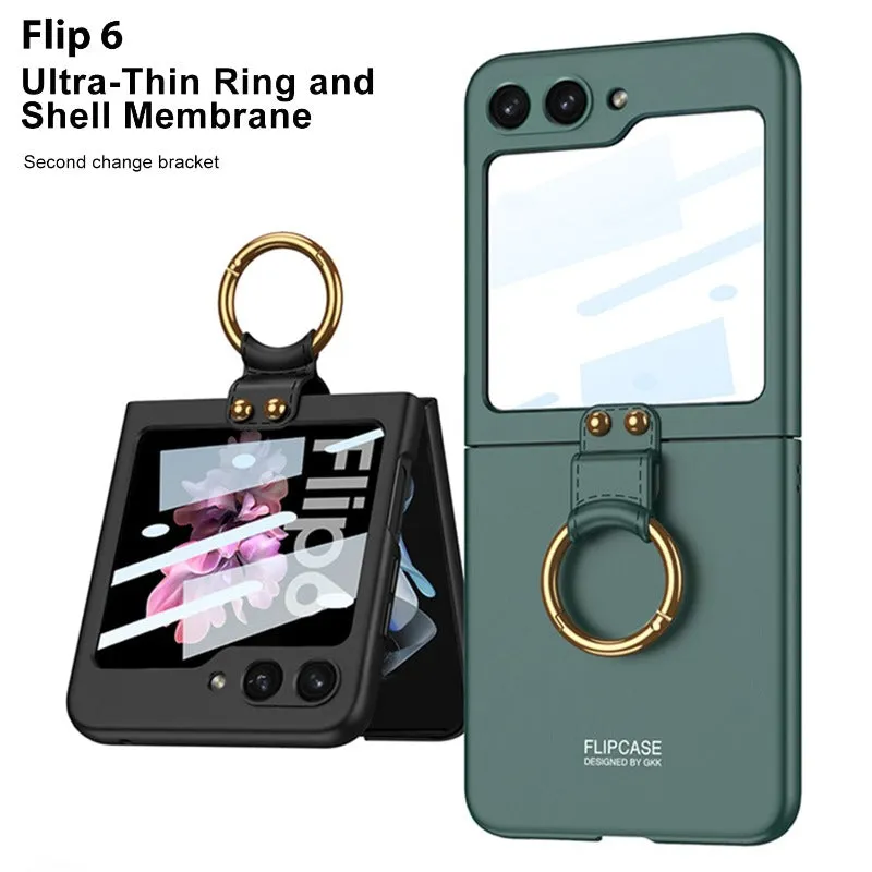 Electroplated Ultra Thin Ring Hard Phone Case Built-in Screen Protector For Samsung Galaxy Z Flip 6