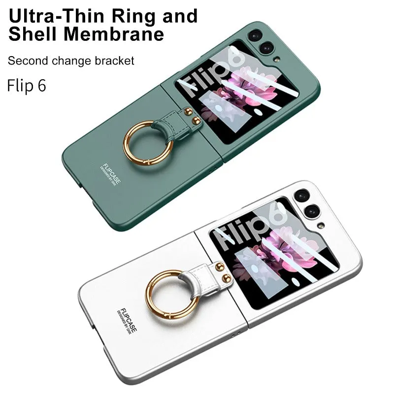 Electroplated Ultra Thin Ring Hard Phone Case Built-in Screen Protector For Samsung Galaxy Z Flip 6