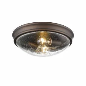 Flush Mount Fixture - Rubbed Bronze - Clear Seeded Glass - 12in. Diameter - E26 Medium Base