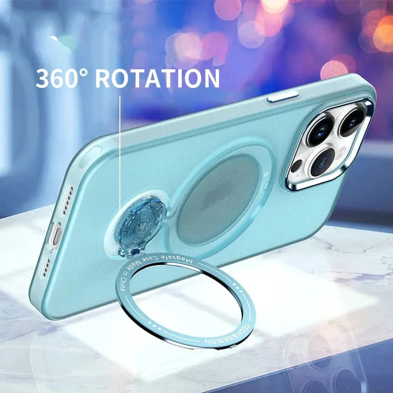 Foldable Ring 360° Rotation Magnetic Stand Matte Phone Case For iPhone