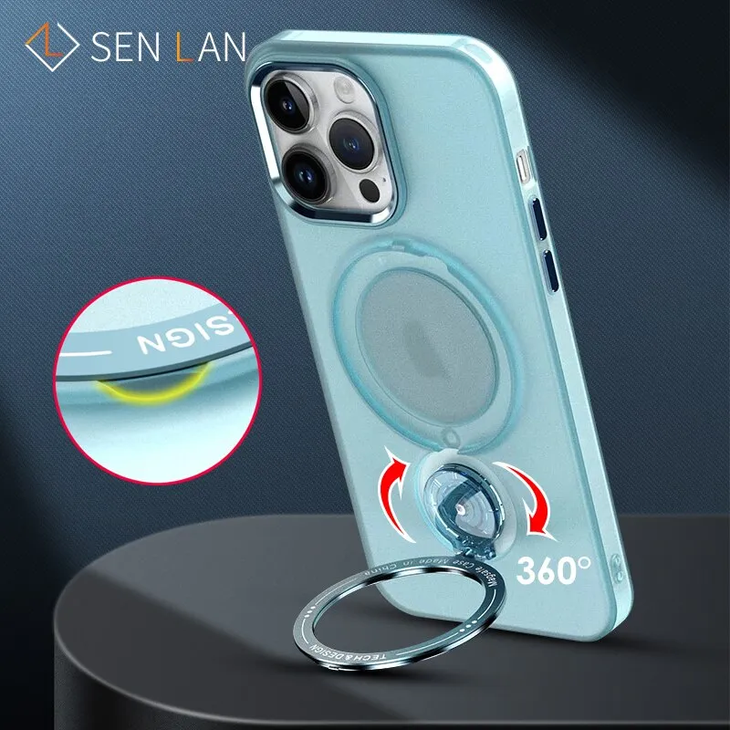 Foldable Ring 360° Rotation Magnetic Stand Matte Phone Case For iPhone