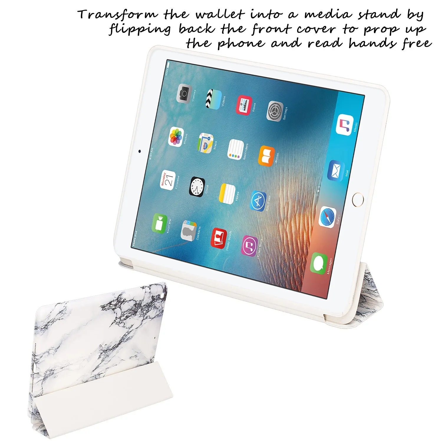 For Apple iPad 9.7 Inch 2017 - Premium PU Leather Folio Smart Cover w/Auto Sleep/Wake for iPad 9.7 In 2017 Release - Marble