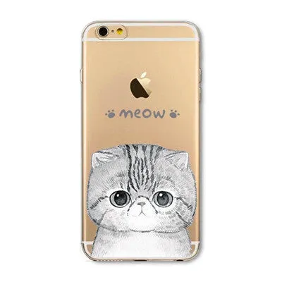 For Apple iPhone 7 6 6S 5 5S SE 7Plus 6sPlus 5C 4S Soft Silicon Transparent Phone Case Cover Cute Cat Rabbit Emojio Phone Capa