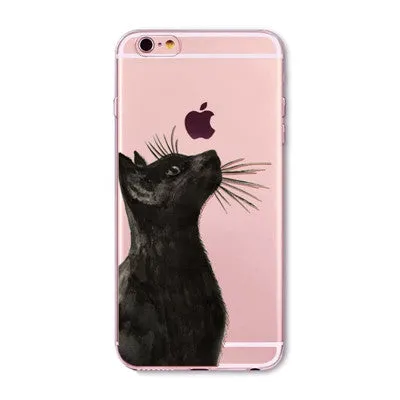 For Apple iPhone 7 6 6S 5 5S SE 7Plus 6sPlus 5C 4S Soft Silicon Transparent Phone Case Cover Cute Cat Rabbit Emojio Phone Capa