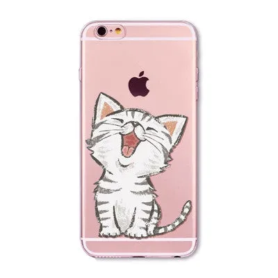 For Apple iPhone 7 6 6S 5 5S SE 7Plus 6sPlus 5C 4S Soft Silicon Transparent Phone Case Cover Cute Cat Rabbit Emojio Phone Capa