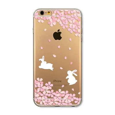 For Apple iPhone 7 6 6S 5 5S SE 7Plus 6sPlus 5C 4S Soft Silicon Transparent Phone Case Cover Cute Cat Rabbit Emojio Phone Capa