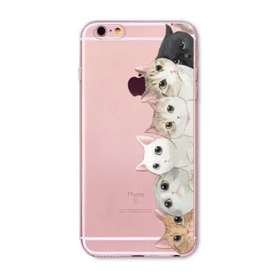 For Apple iPhone 7 6 6S 5 5S SE 7Plus 6sPlus 5C 4S Soft Silicon Transparent Phone Case Cover Cute Cat Rabbit Emojio Phone Capa