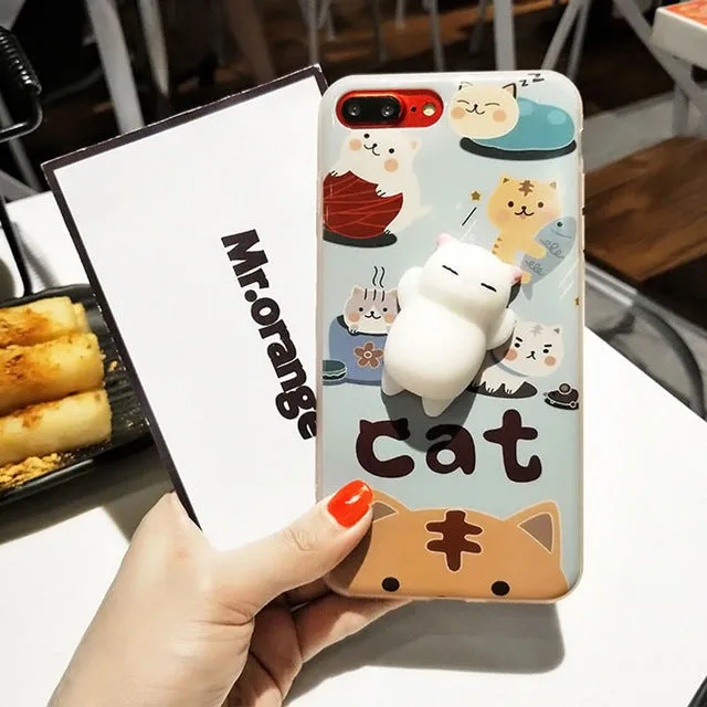 For iPhone 7 Plus 8 Plus 6 6S Plus Squishy Case Cute 3D Cat Seal Animal Stress Release Squish Cover For iPhone X 5S SE 6S 8 Plus