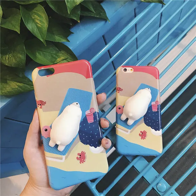 For iPhone 7 Plus 8 Plus 6 6S Plus Squishy Case Cute 3D Cat Seal Animal Stress Release Squish Cover For iPhone X 5S SE 6S 8 Plus