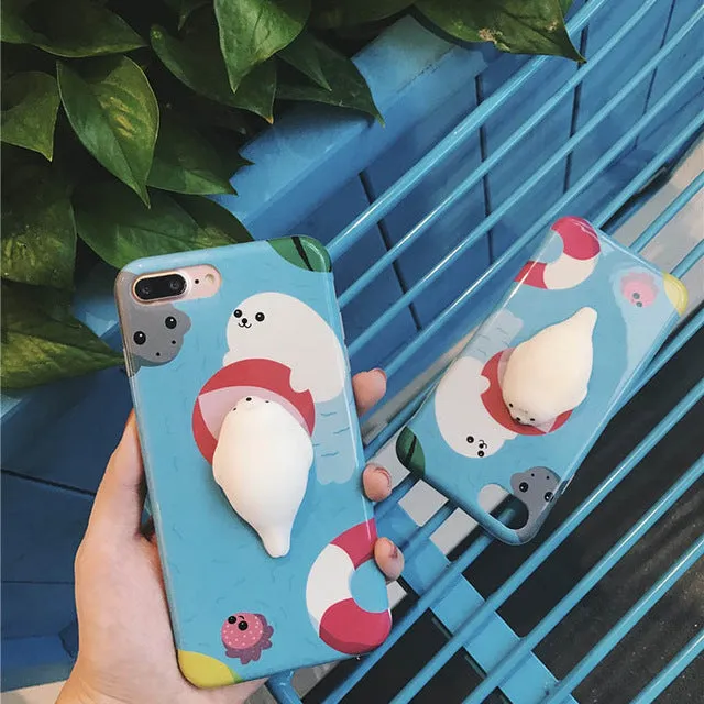 For iPhone 7 Plus 8 Plus 6 6S Plus Squishy Case Cute 3D Cat Seal Animal Stress Release Squish Cover For iPhone X 5S SE 6S 8 Plus