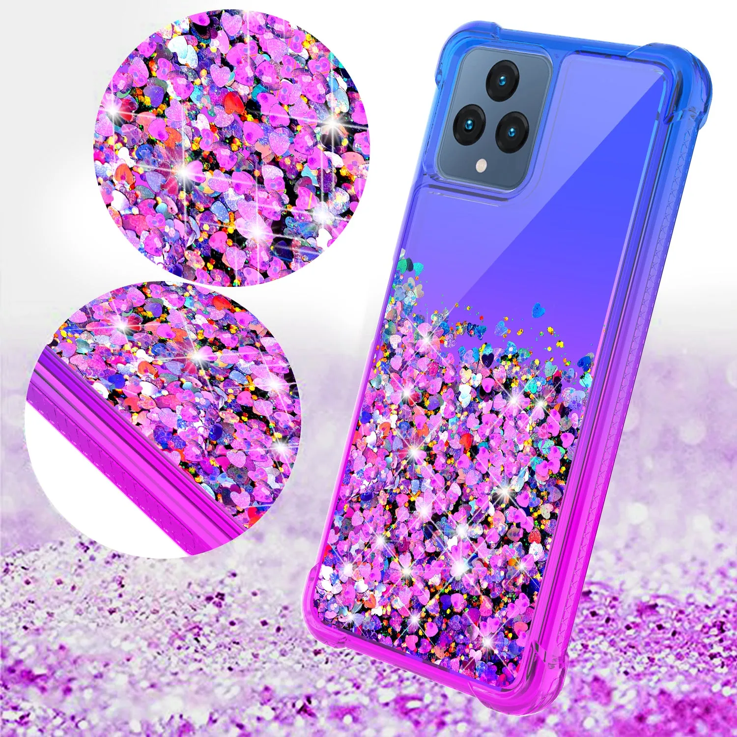 For T-Mobile REVVL 6 5G Case Liquid Glitter Phone Case Waterfall Floating Quicksand Bling Sparkle Cute Protective Girls Women Cover for T-Mobile REVVL 6 5G W/Temper Glass - (Blue/Purple Gradient)