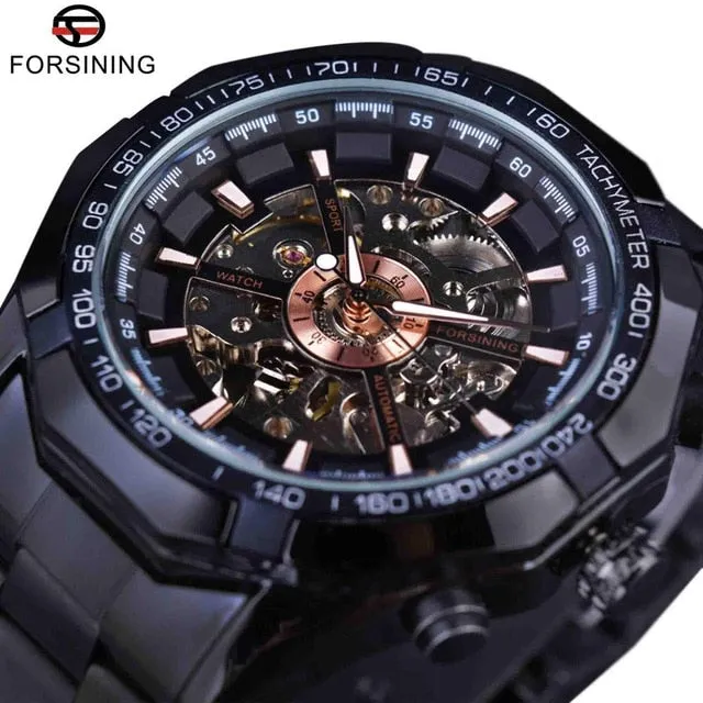 Forsining 2017 Silver Stainless Steel Waterproof Military Sport Casual Mechanical Watch