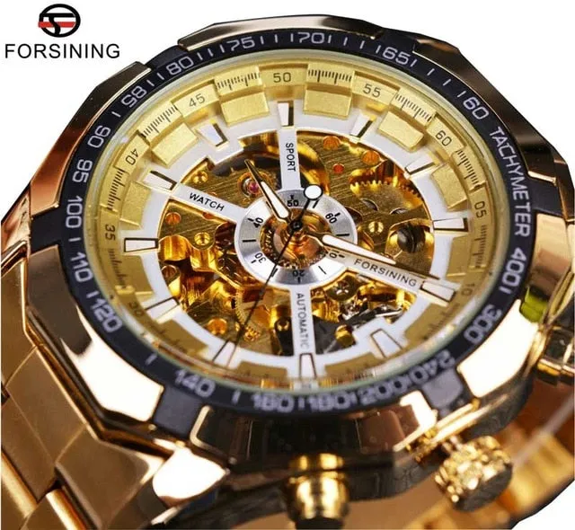 Forsining 2017 Silver Stainless Steel Waterproof Military Sport Casual Mechanical Watch