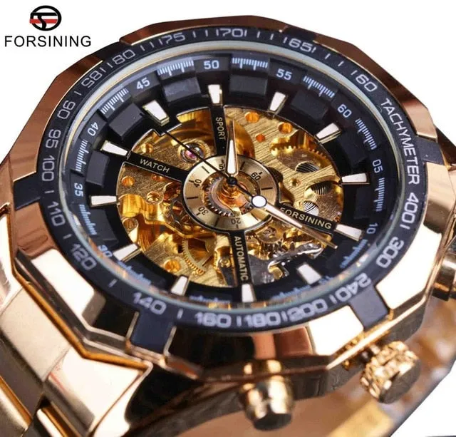 Forsining 2017 Silver Stainless Steel Waterproof Military Sport Casual Mechanical Watch