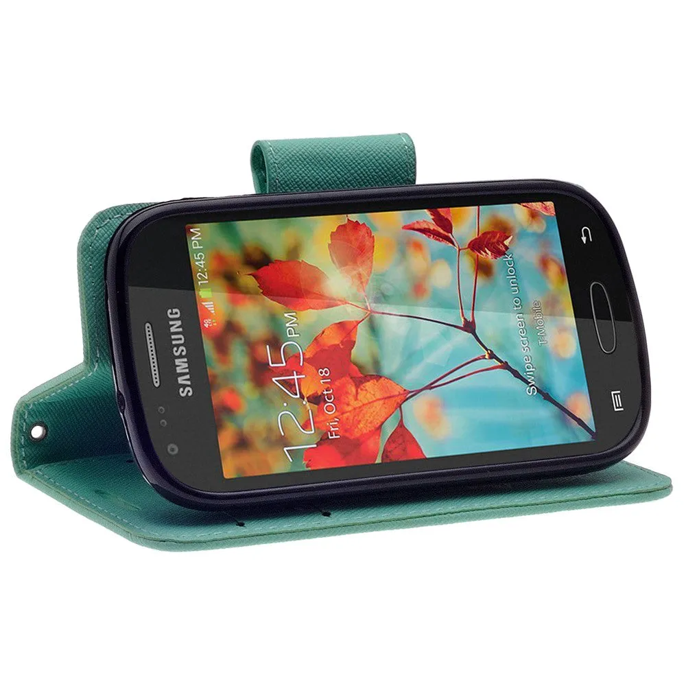 Galaxy Light Case, Wrist Strap Flip Folio [Kickstand Feature] Pu Leather Wallet Case with ID & Credit Card Slots - Teal