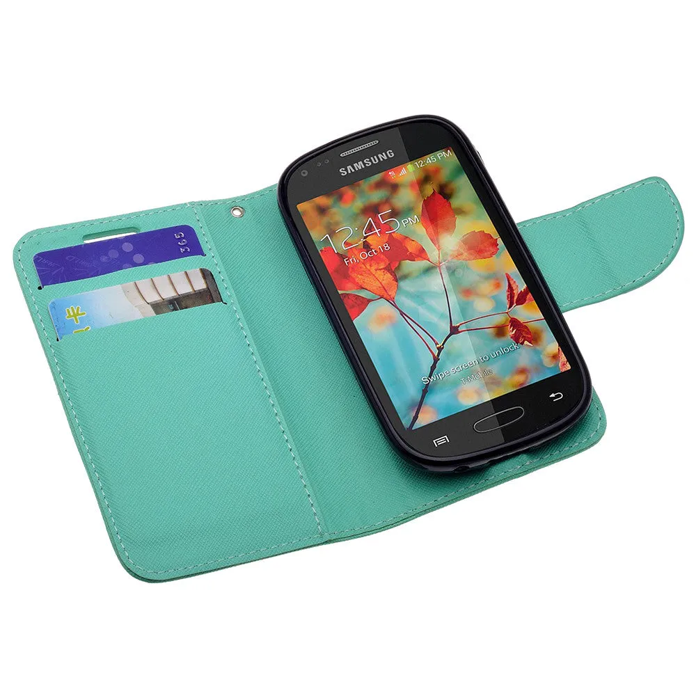 Galaxy Light Case, Wrist Strap Flip Folio [Kickstand Feature] Pu Leather Wallet Case with ID & Credit Card Slots - Teal