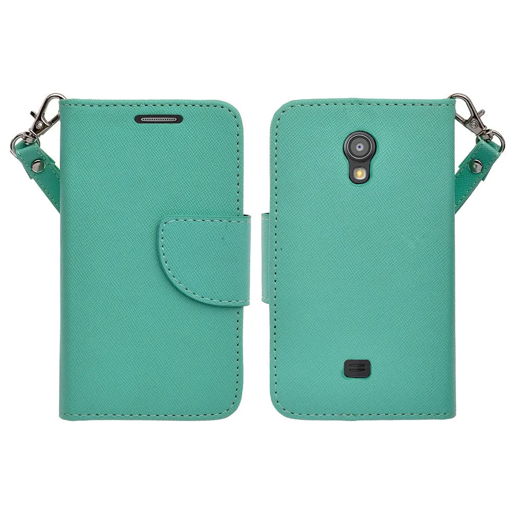 Galaxy Light Case, Wrist Strap Flip Folio [Kickstand Feature] Pu Leather Wallet Case with ID & Credit Card Slots - Teal