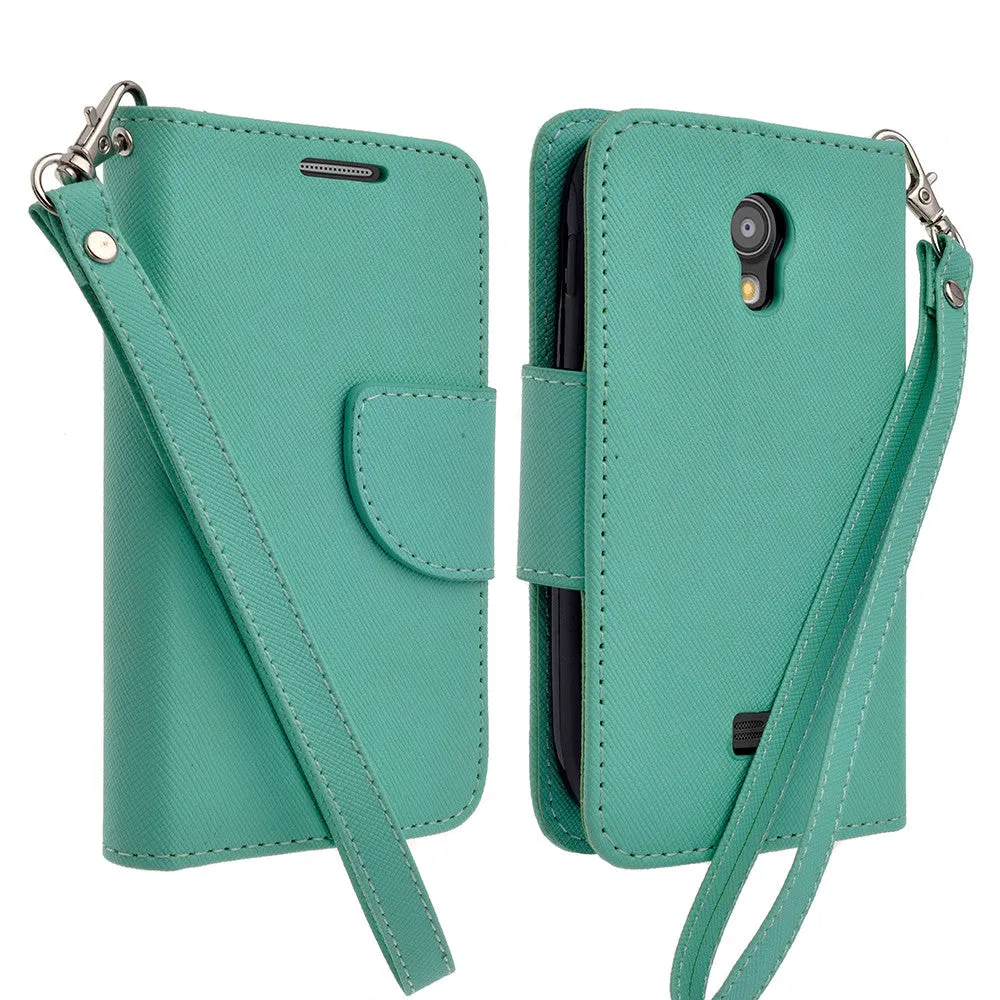 Galaxy Light Case, Wrist Strap Flip Folio [Kickstand Feature] Pu Leather Wallet Case with ID & Credit Card Slots - Teal