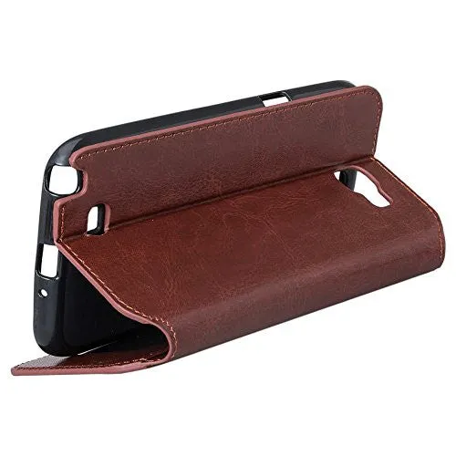 Galaxy Note 2 Case, Pu Leather Magnetic Fold[Kickstand] Wallet Case with ID & Card Slots for Samsung Galaxy Note 2 - Brown