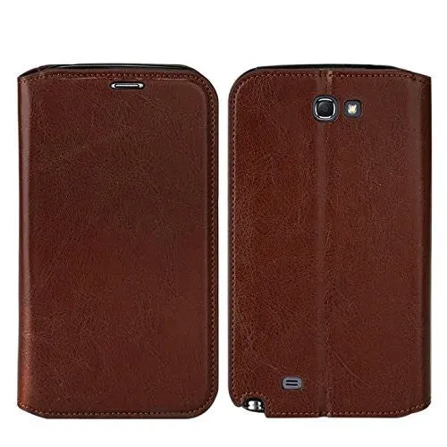 Galaxy Note 2 Case, Pu Leather Magnetic Fold[Kickstand] Wallet Case with ID & Card Slots for Samsung Galaxy Note 2 - Brown