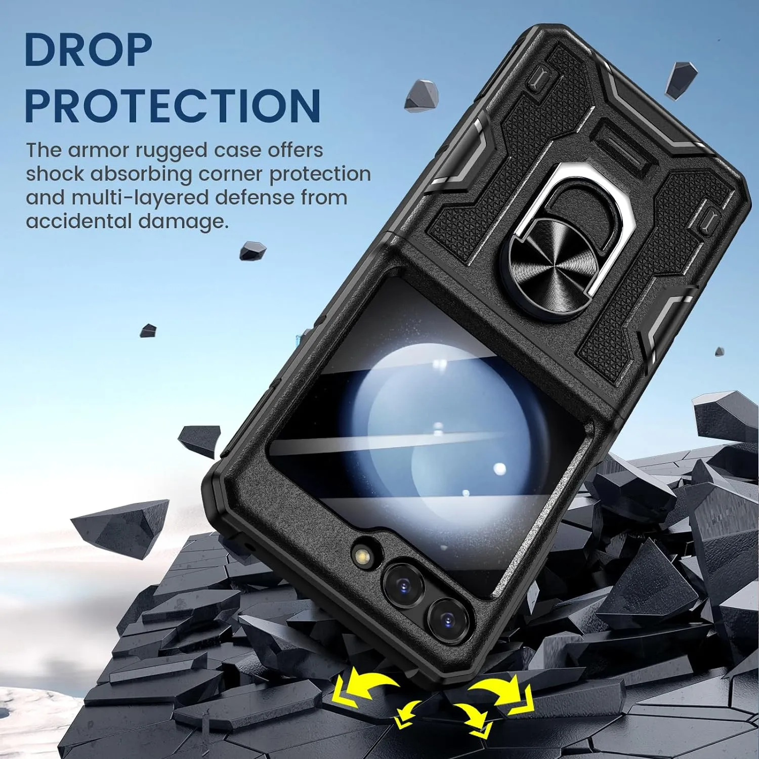 Galaxy Z Flip 5 Case Stand, 360°Ring Magnetic Ring Kickstand & Belt Clip Holster & Camera Screen Protector