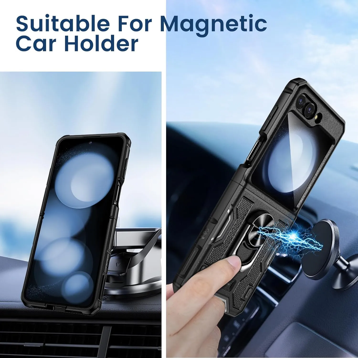 Galaxy Z Flip 5 Case Stand, 360°Ring Magnetic Ring Kickstand & Belt Clip Holster & Camera Screen Protector