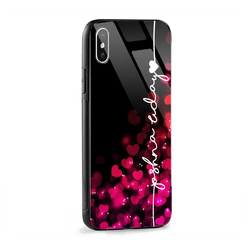 Glossy Protective Case With Black Red Hearts Name