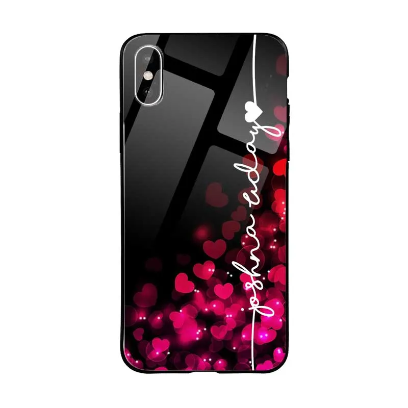 Glossy Protective Case With Black Red Hearts Name