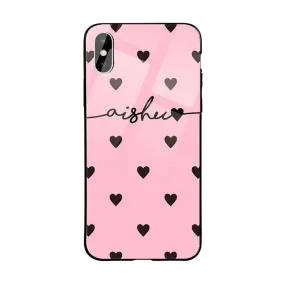 Glossy Protective Case With Pink Black Hearts Wave Name