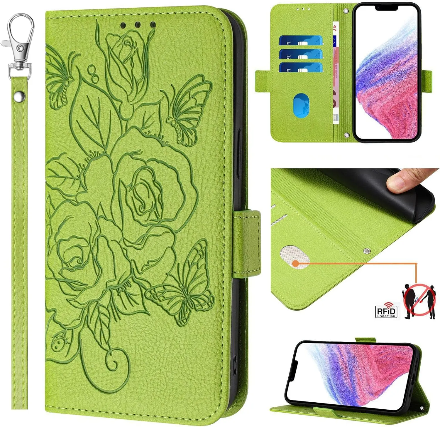 Google Pixel 9 Pro Roses Pattern PU Leather Flip Case Closure Wallet Case - Green