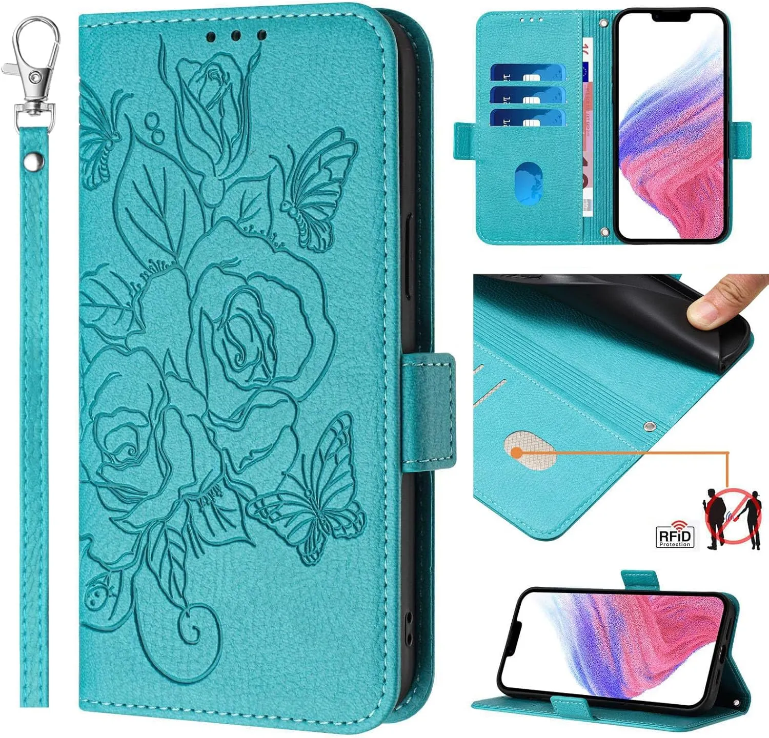 Google Pixel 9 Pro Roses Pattern PU Leather Flip Case Closure Wallet Case - Green