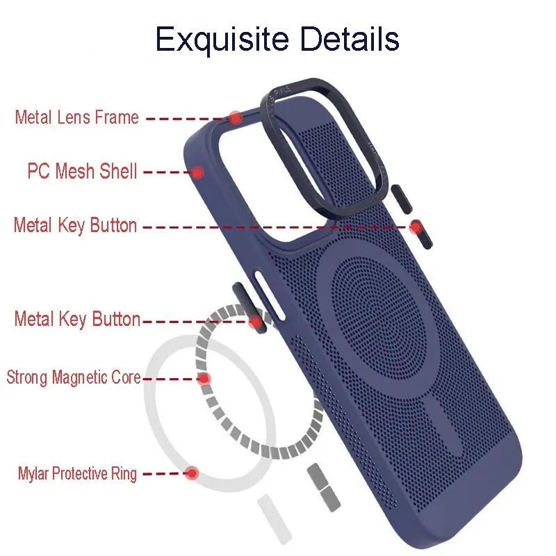 Heat Dissipation Magsafe Magnetic Phone Case Metal Lens Frame For iPhone