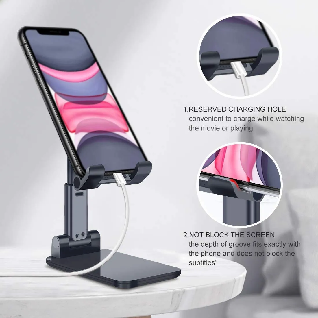 Heavy Mobile Stand for Table Phone Holder Desk Accessories for Home Office Flexible Height Angle Adjustment for All Mobile & Tablet Metal Original