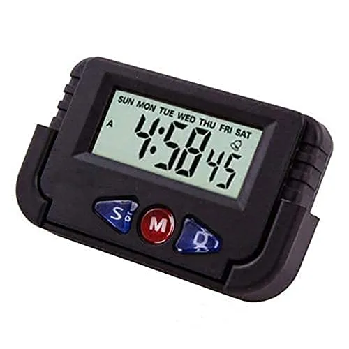 Hetkrishi Plastic NA-613D Car Dashboard Clock and Stopwatch with Flexible Stand, Black