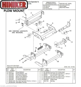 Hiniker Snowplow Mount - Quick Hitch 1 (QH1), 1972-1993 Dodge 4x4 W150-350, 25010347