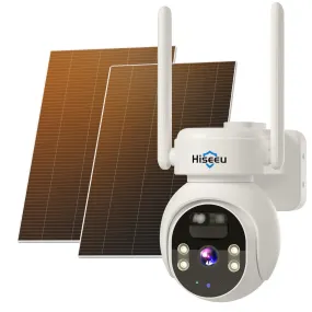 Hiseeu 24/7 Recording Solar Camera Outdoor, 4MP Wireless Home Security Camera, PTZ 360° View, PIR Motion Detection, Color Night Vision, 2-Way Audio, IP66, 2.4G WiFi, No Monthly Fee