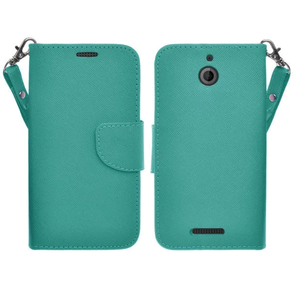 HTC Desire 510 Case, Wrist Strap Flip Folio [Kickstand Feature] Pu Leather Wallet Case with ID & Credit Card Slots - Teal