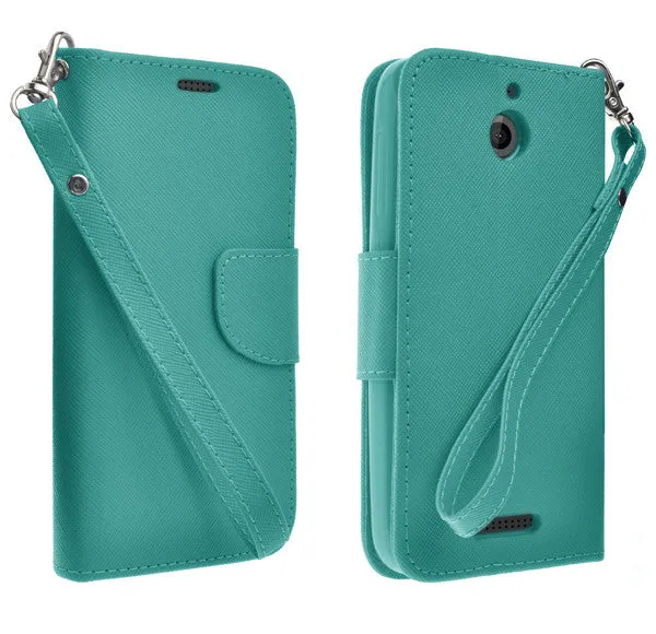 HTC Desire 510 Case, Wrist Strap Flip Folio [Kickstand Feature] Pu Leather Wallet Case with ID & Credit Card Slots - Teal