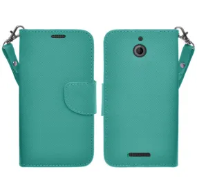 HTC Desire 510 Case, Wrist Strap Flip Folio [Kickstand Feature] Pu Leather Wallet Case with ID & Credit Card Slots - Teal