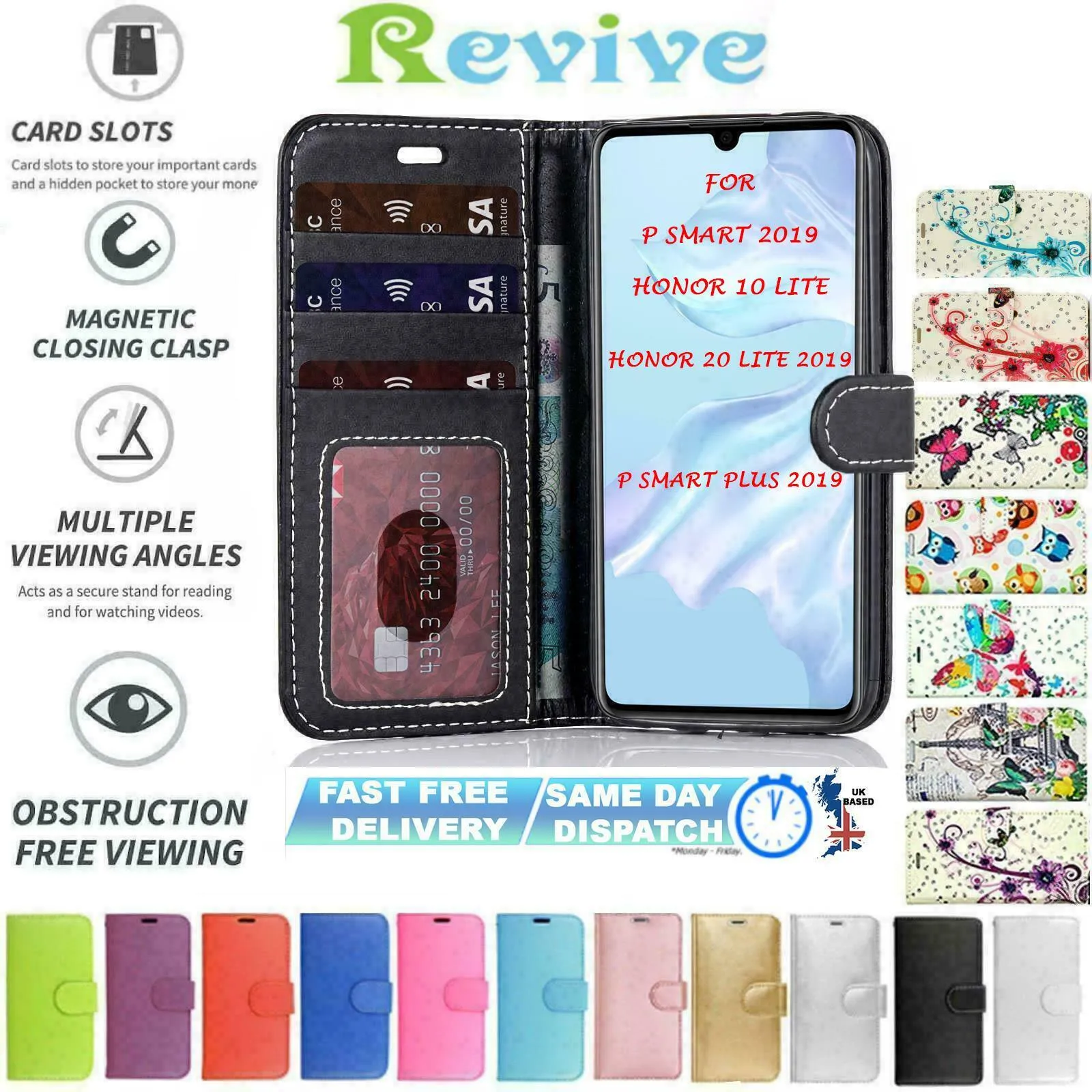 Huawei P Smart 2019 / Honor 10 lite Flip Folio Book Wallet Case