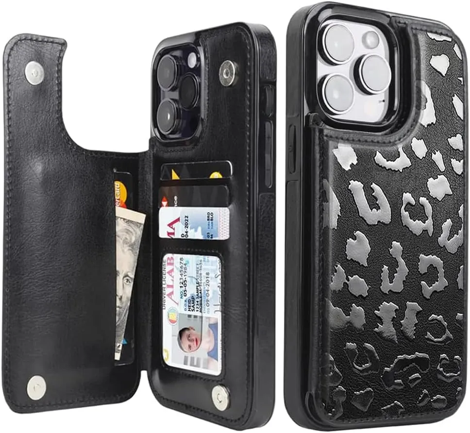 i Phone 16 Pro Max Leather Kickstand Double Magnetic Clasp RFID Blocking Design Cover 6.1 Inch