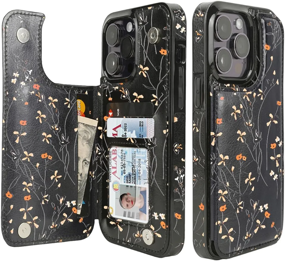 i Phone 16 Pro Max Leather Kickstand Double Magnetic Clasp RFID Blocking Design Cover 6.1 Inch